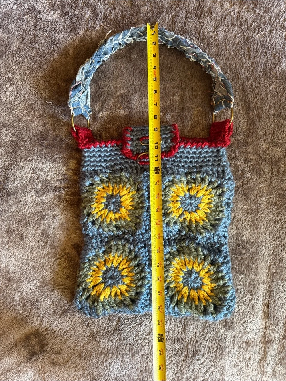👜 Left Hook Artisan Handmade Crochet Tote Bag — Slate/Red — OS